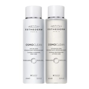 Le Duo Lait & Lotion Désensibilisant Esthederm aide à calmer les sensations d’inconfort et laisse la peau douce, hydratée et apaisée.